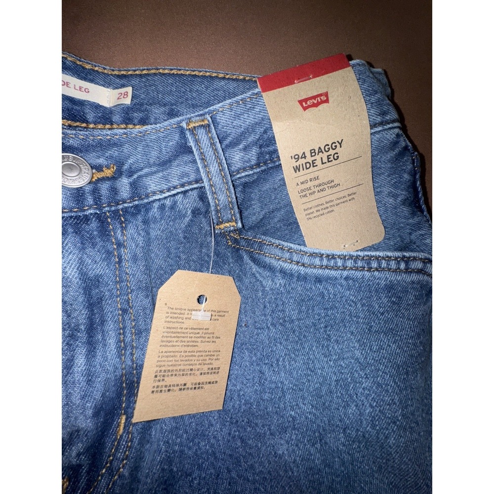 Levis '94 Baggy Wide Leg Jeans Womens 28x30 Blue Denim Loose Mid Rise Light Wash - Picture 4 of 9
